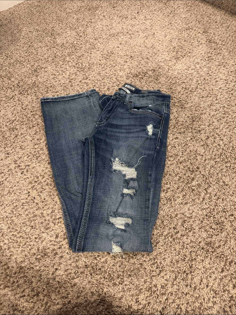 BKE Women's Dark Blue Distressed Bootcut Jeans